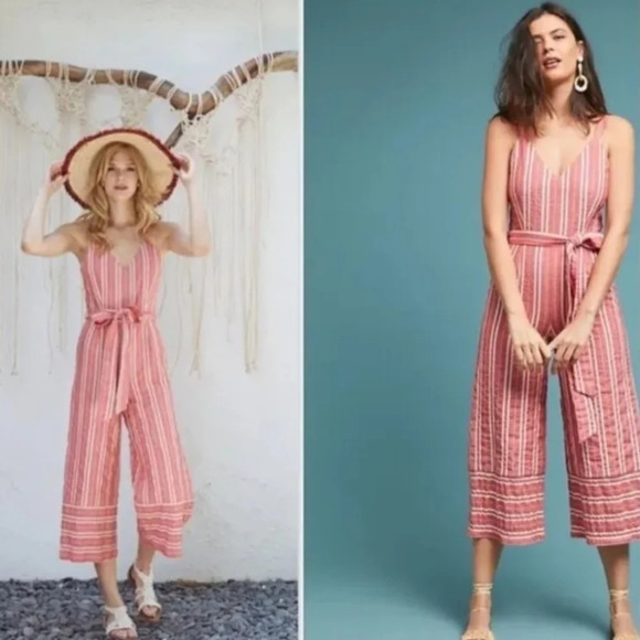 Anthropologie ett:twa Robin wide leg culotte jumpsuit red medium NO BELT - Picture 13 of 13